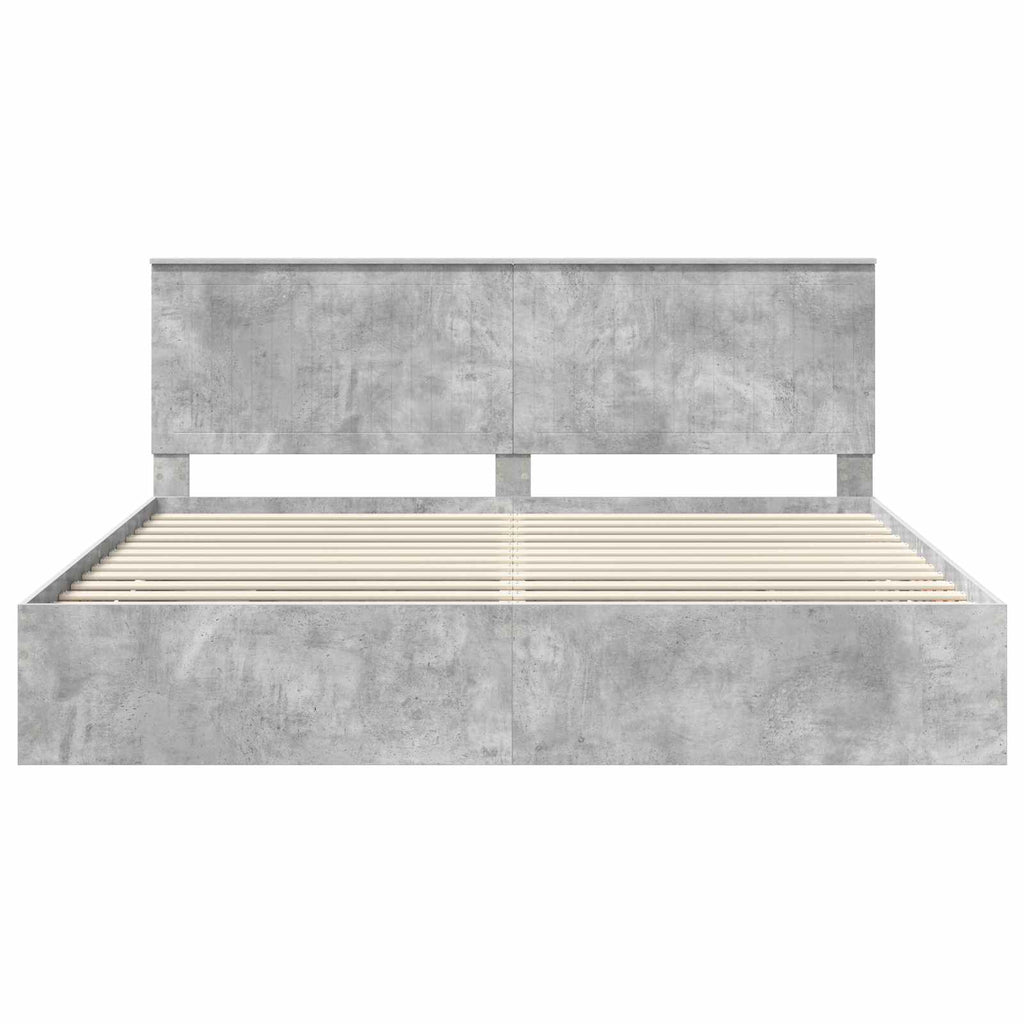 Bed Frame with Drawer Concrete Grey 200 x 200 cm Engineer Wood