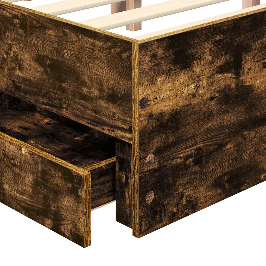 Bed Frame with Drawer Smoked Oak 200 x 200 cm Engineer Wood