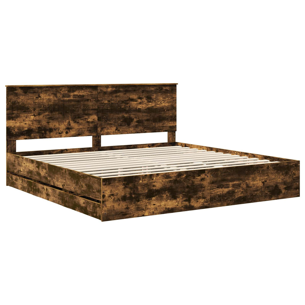 Bed Frame with Drawer Smoked Oak 200 x 200 cm Engineer Wood