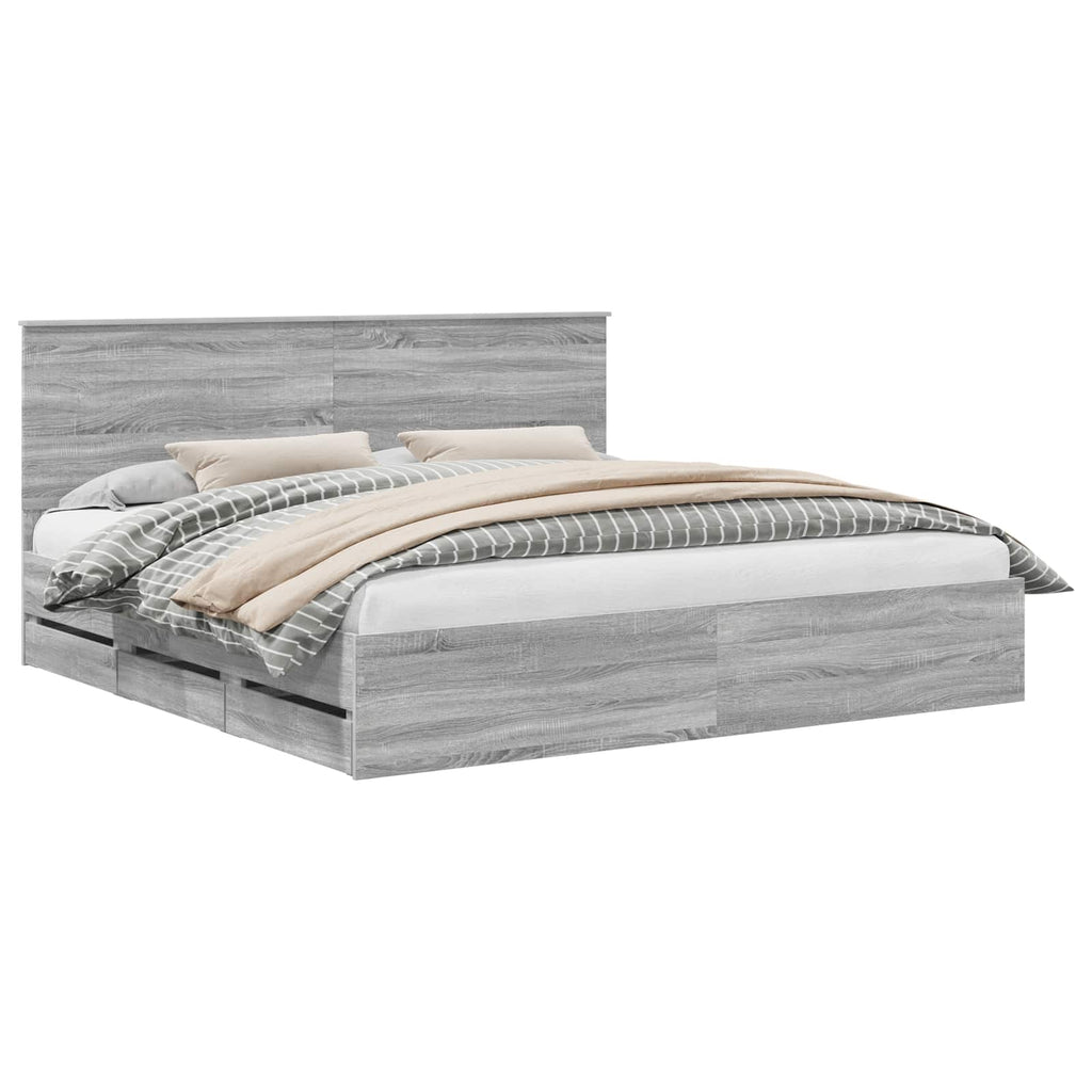 Bed Frame with Drawer Grey Sonoma 200 x 200 cm Engineer Wood