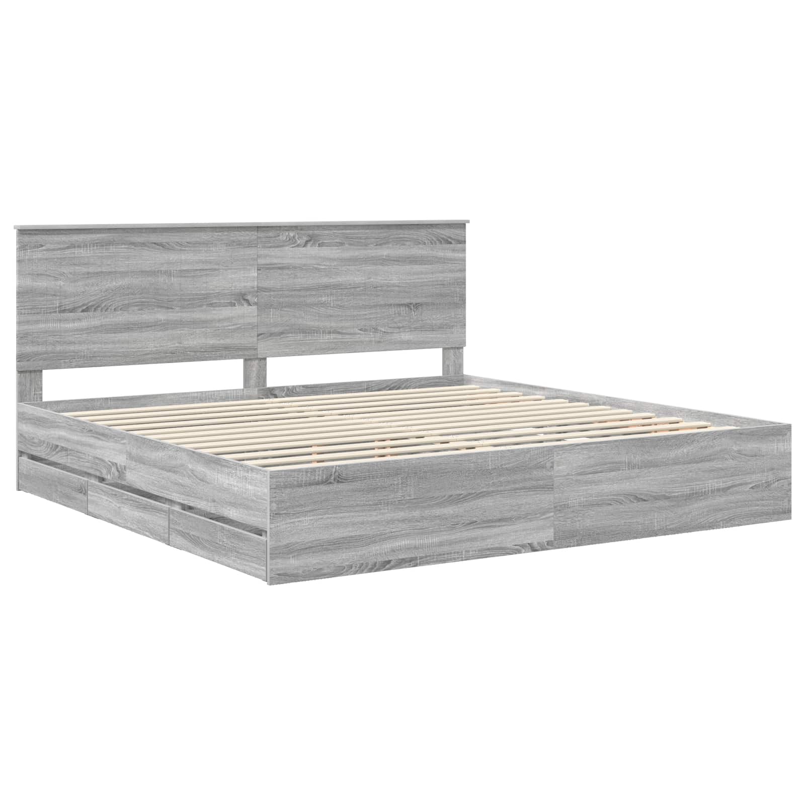 Bed Frame with Drawer Grey Sonoma 200 x 200 cm Engineer Wood