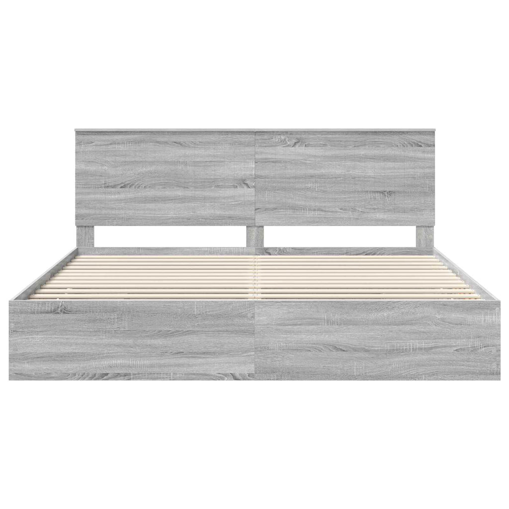 Bed Frame with Drawer Grey Sonoma 200 x 200 cm Engineer Wood