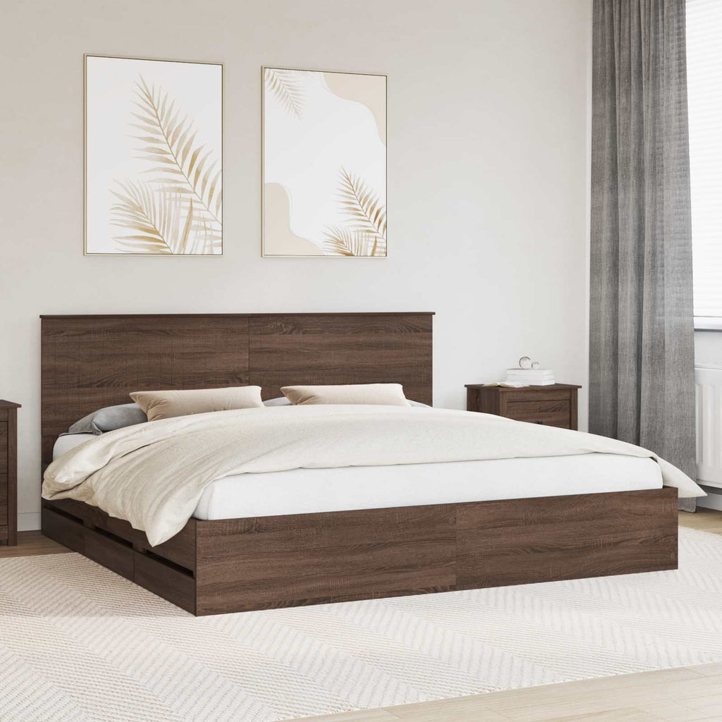 Bed Frame with Drawer Brown Oak 200 x 200 cm Engineer Wood
