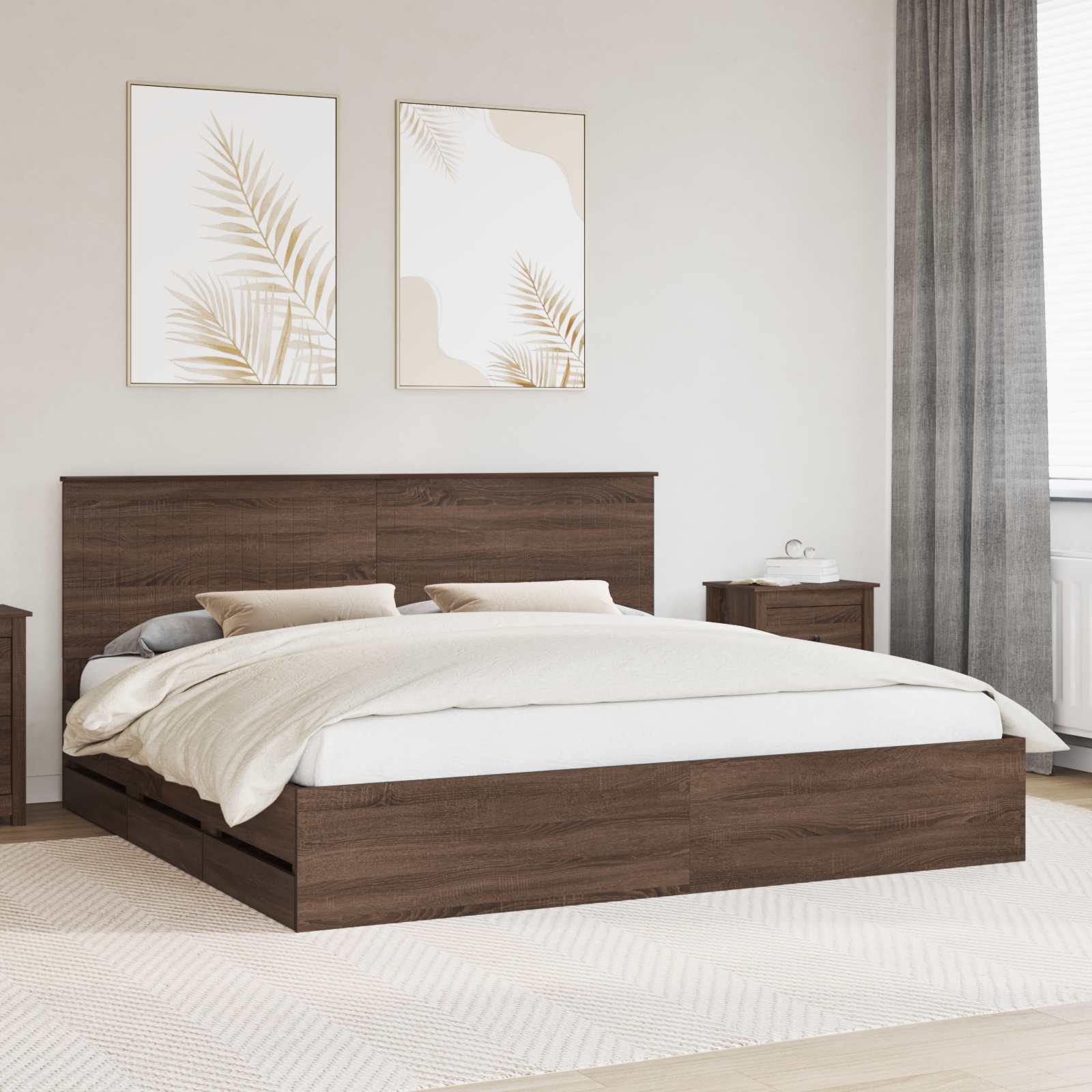 Bed Frame with Drawer Brown Oak 200 x 200 cm Engineer Wood