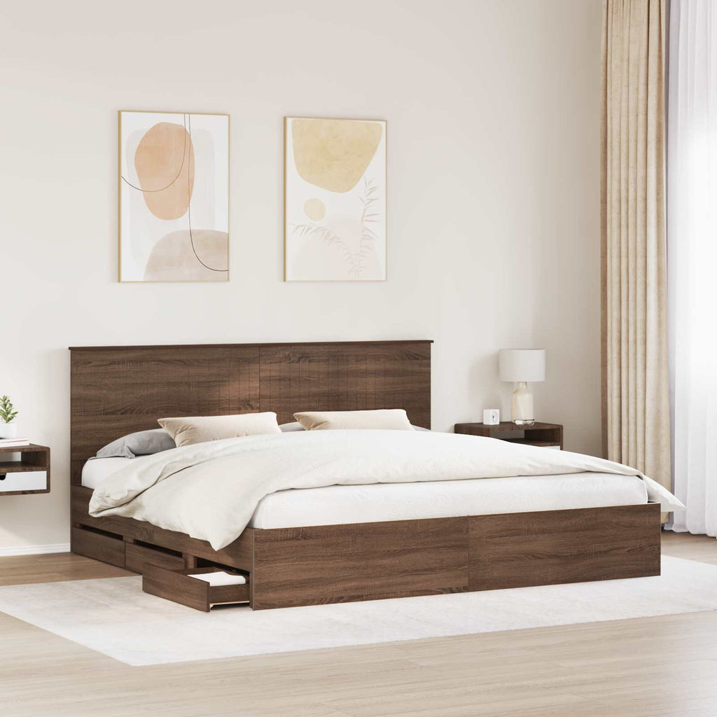 Bed Frame with Drawer Brown Oak 200 x 200 cm Engineer Wood