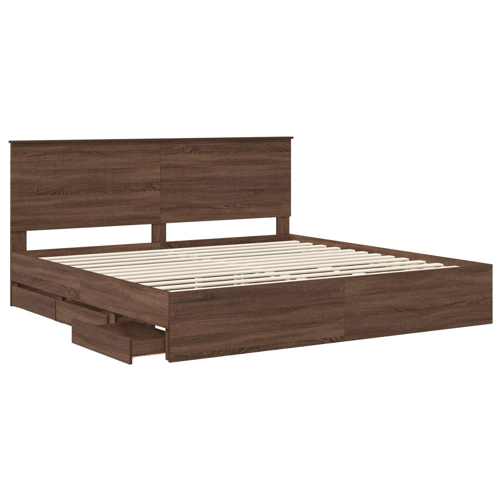 Bed Frame with Drawer Brown Oak 200 x 200 cm Engineer Wood