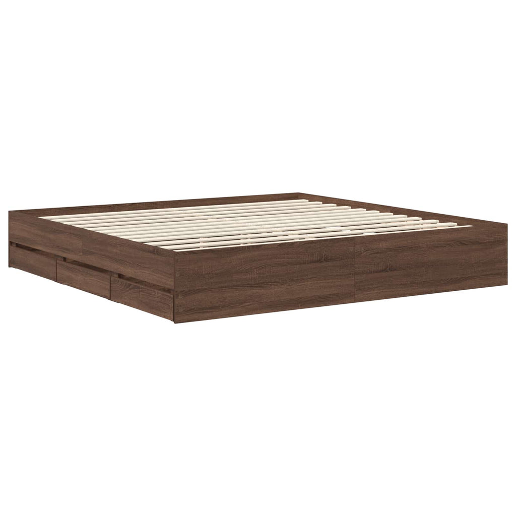 Bed Frame with Drawer Brown Oak 200 x 200 cm Engineer Wood