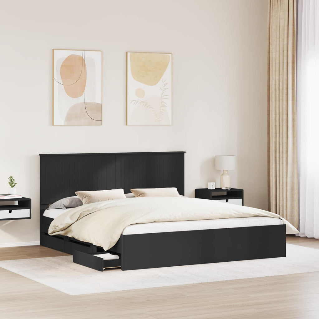 Bed Frame with Drawer Black 180 x 200 cm Engineer Wood