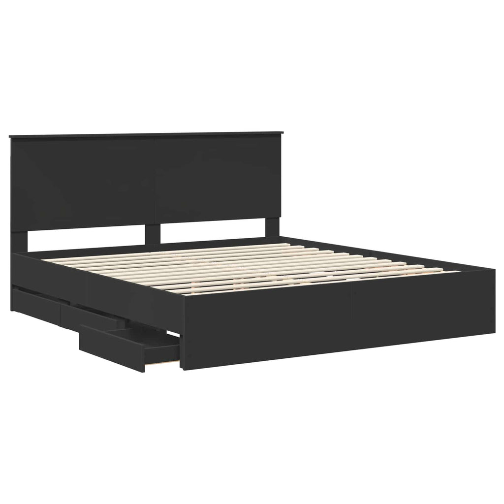 Bed Frame with Drawer Black 180 x 200 cm Engineer Wood