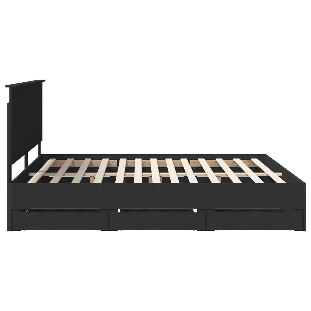 Bed Frame with Drawer Black 180 x 200 cm Engineer Wood