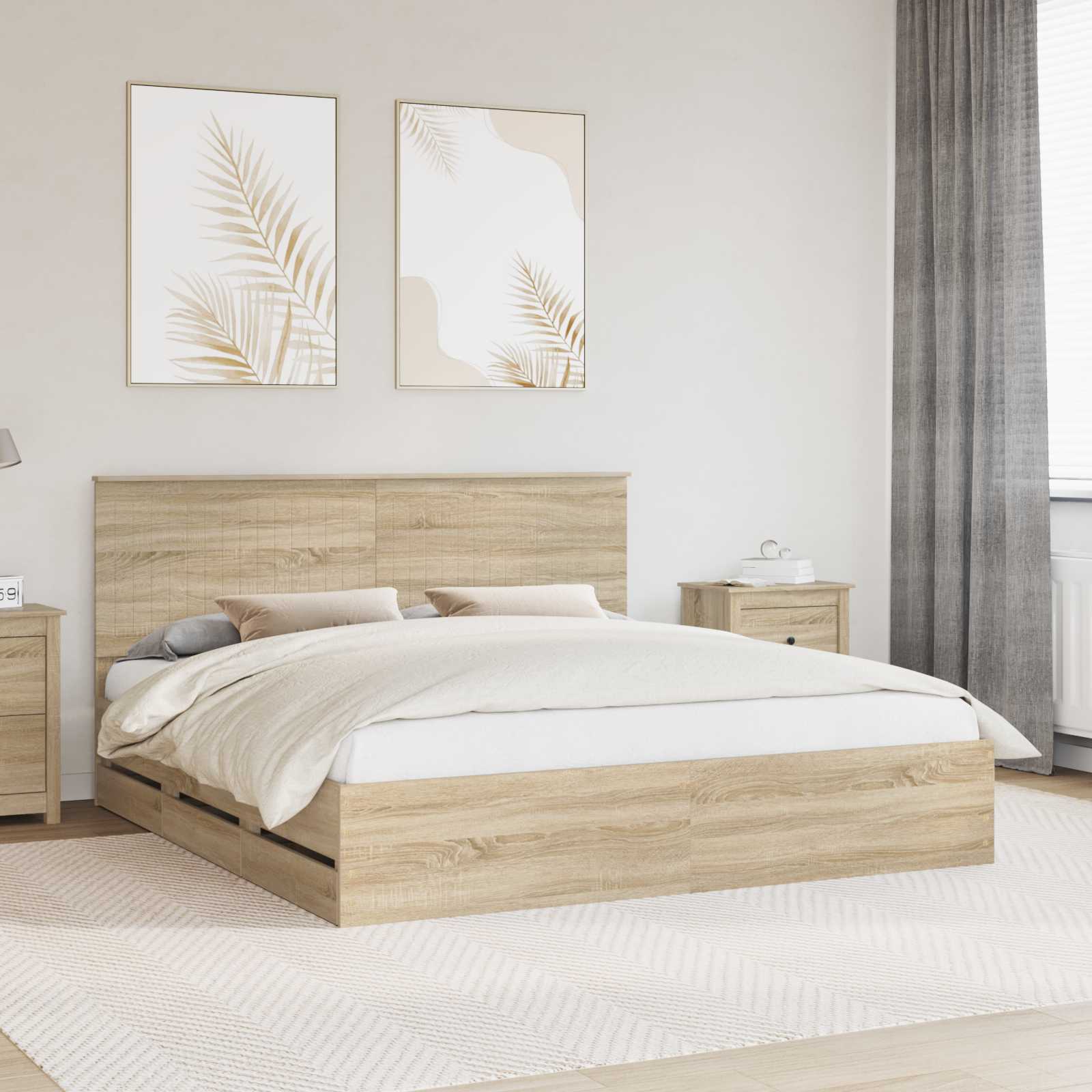 Bed Frame with Drawer Sonoma Oak 180 x 200 cm Engineer Wood