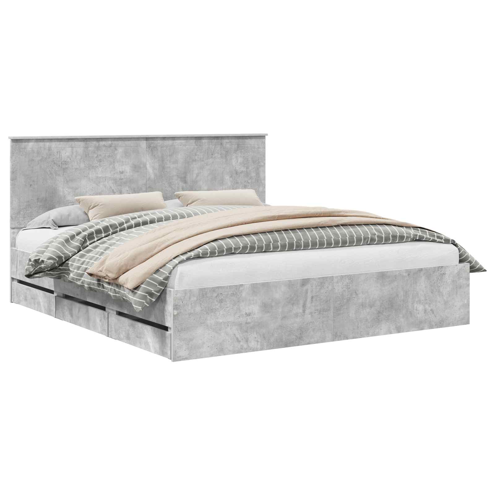 Bed Frame with Drawer Concrete Grey 180 x 200 cm Engineer Wood