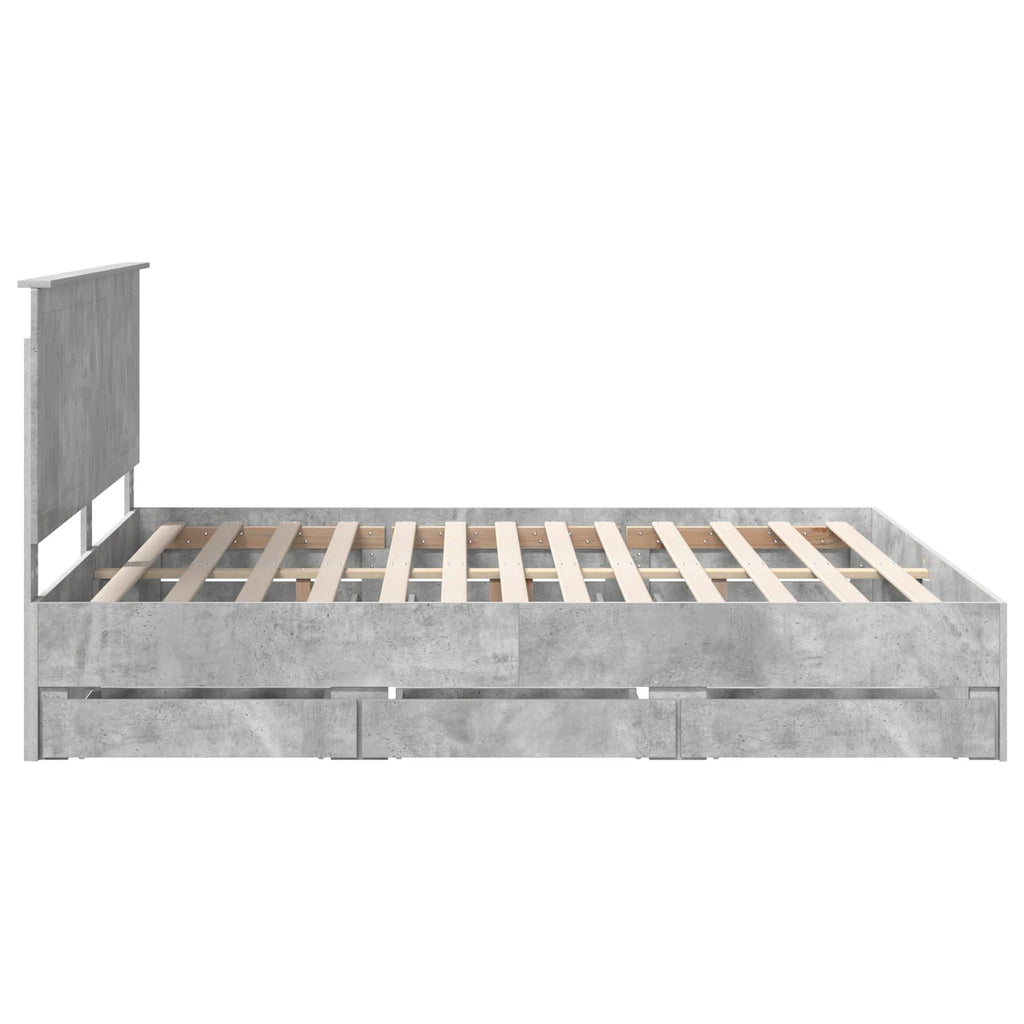 Bed Frame with Drawer Concrete Grey 180 x 200 cm Engineer Wood