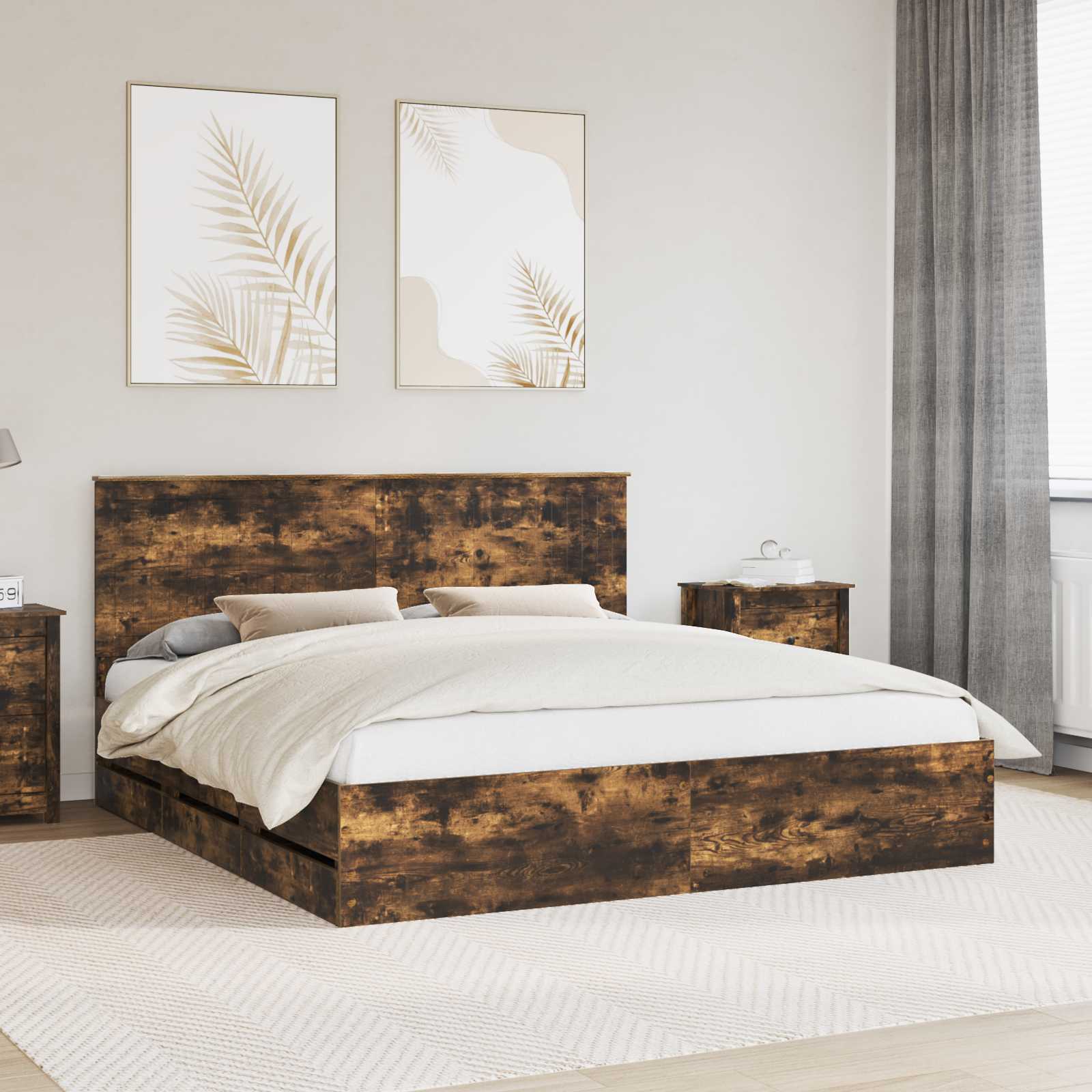 Bed Frame with Drawer Smoked Oak 180 x 200 cm Engineer Wood