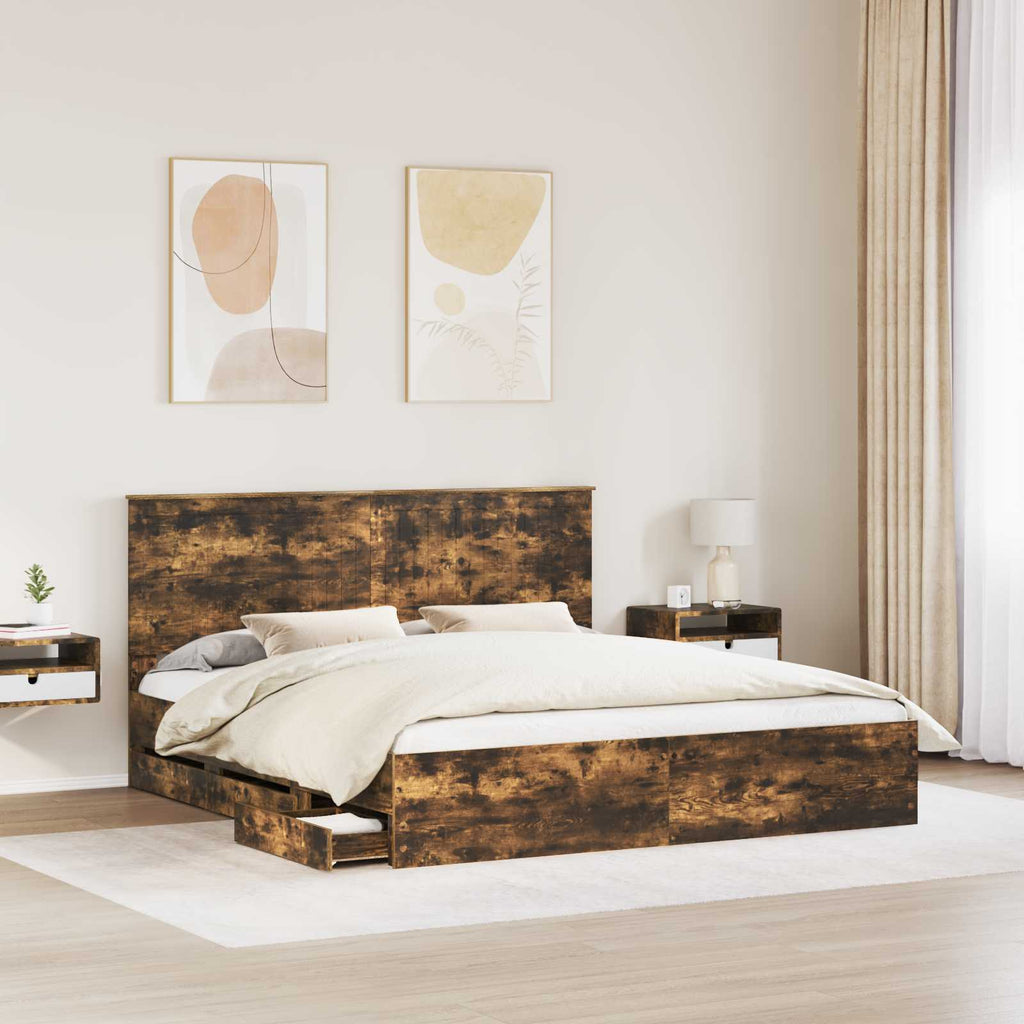Bed Frame with Drawer Smoked Oak 180 x 200 cm Engineer Wood