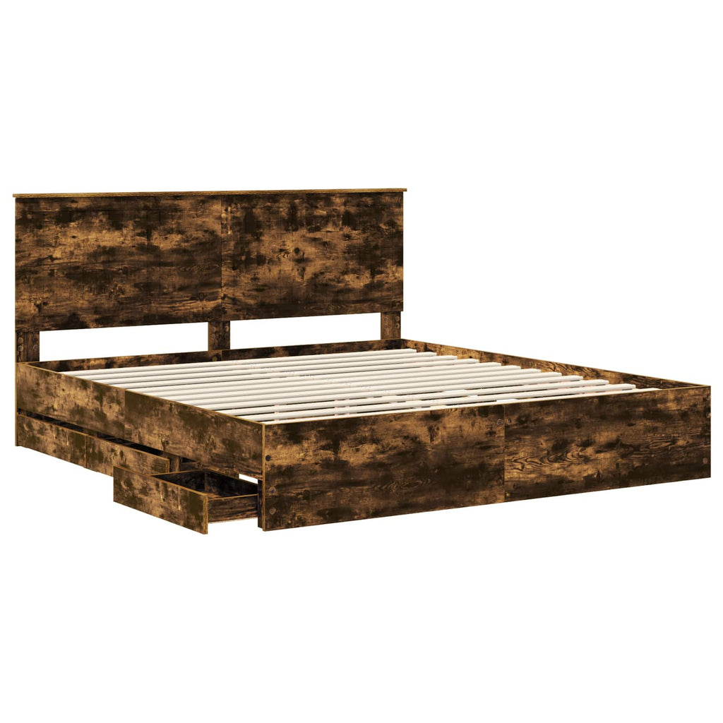 Bed Frame with Drawer Smoked Oak 180 x 200 cm Engineer Wood