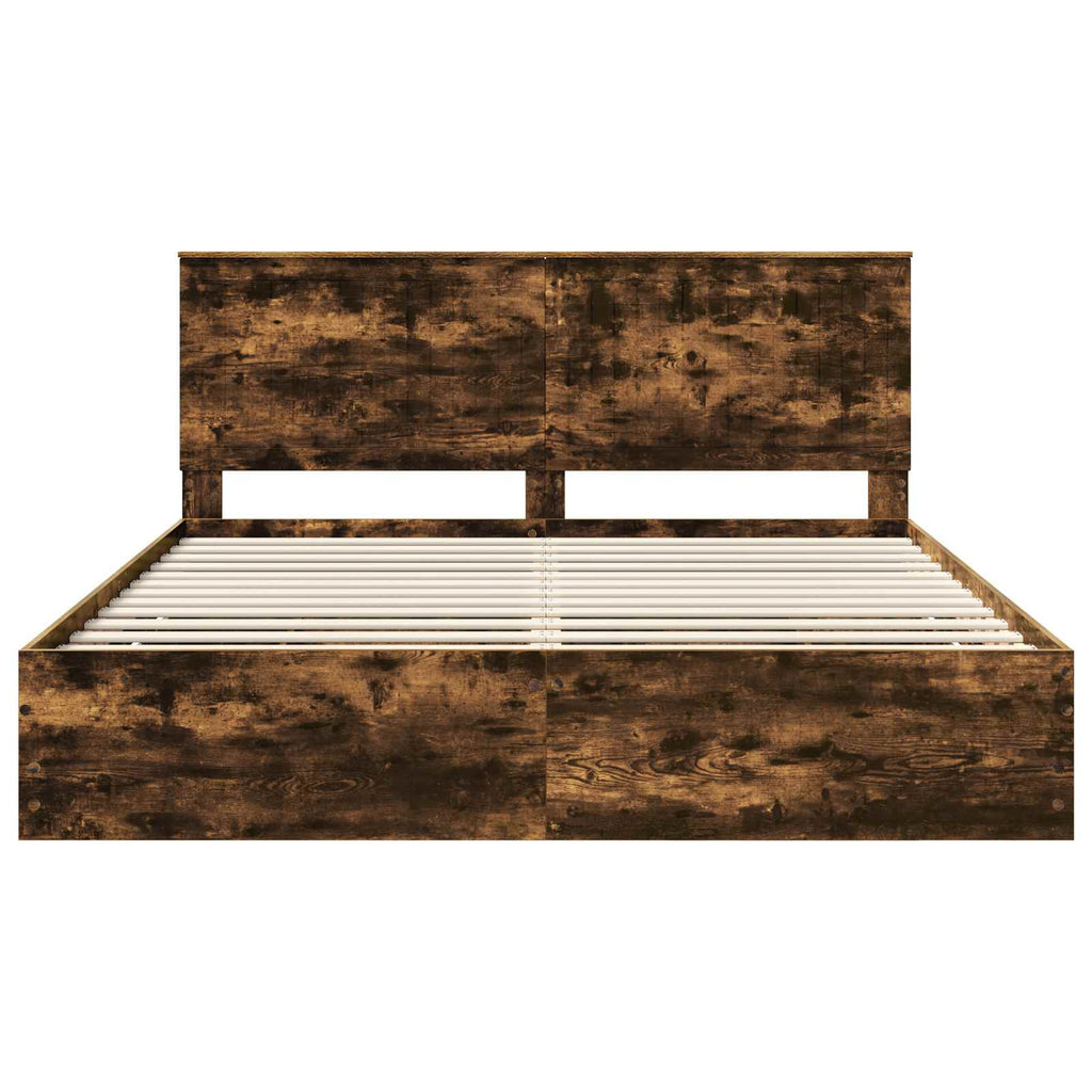 Bed Frame with Drawer Smoked Oak 180 x 200 cm Engineer Wood