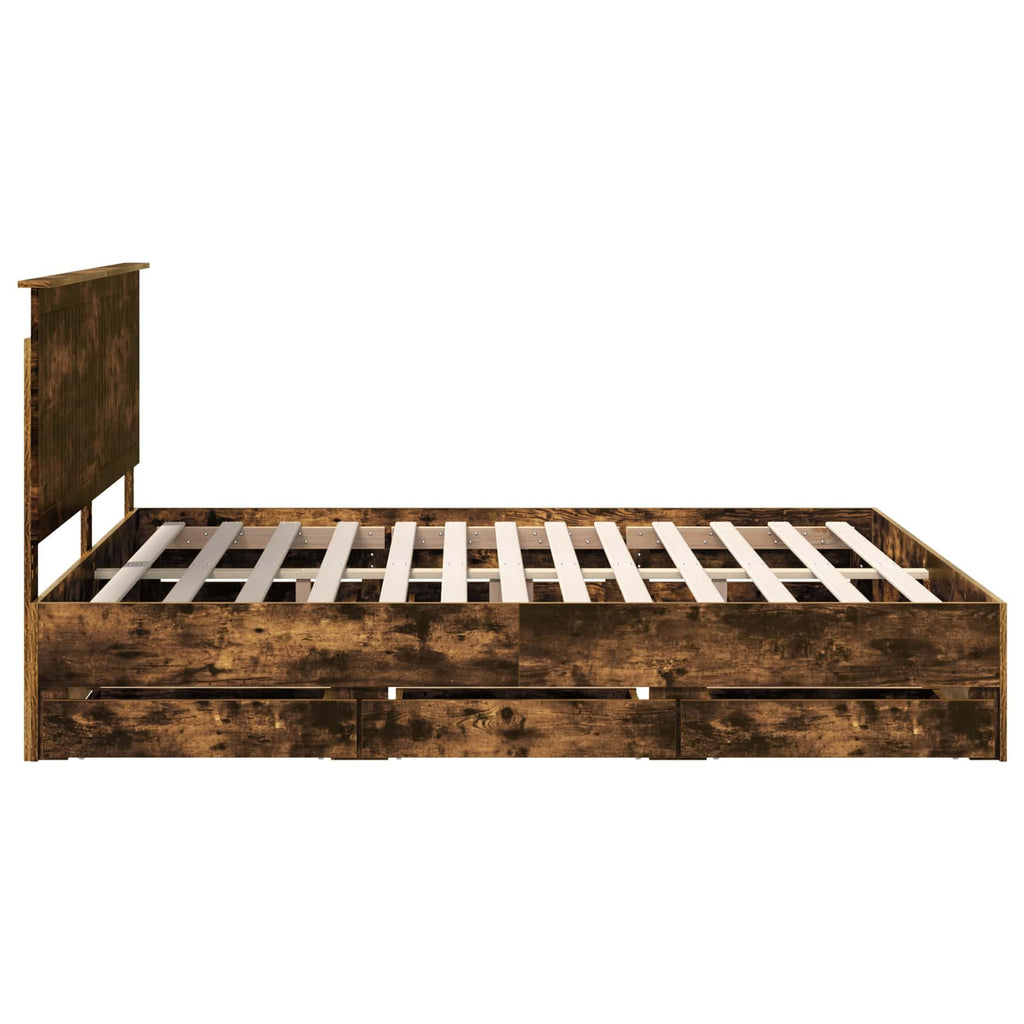 Bed Frame with Drawer Smoked Oak 180 x 200 cm Engineer Wood