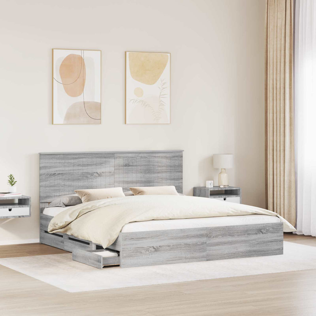 Bed Frame with Drawer Grey Sonoma 180 x 200 cm Engineer Wood