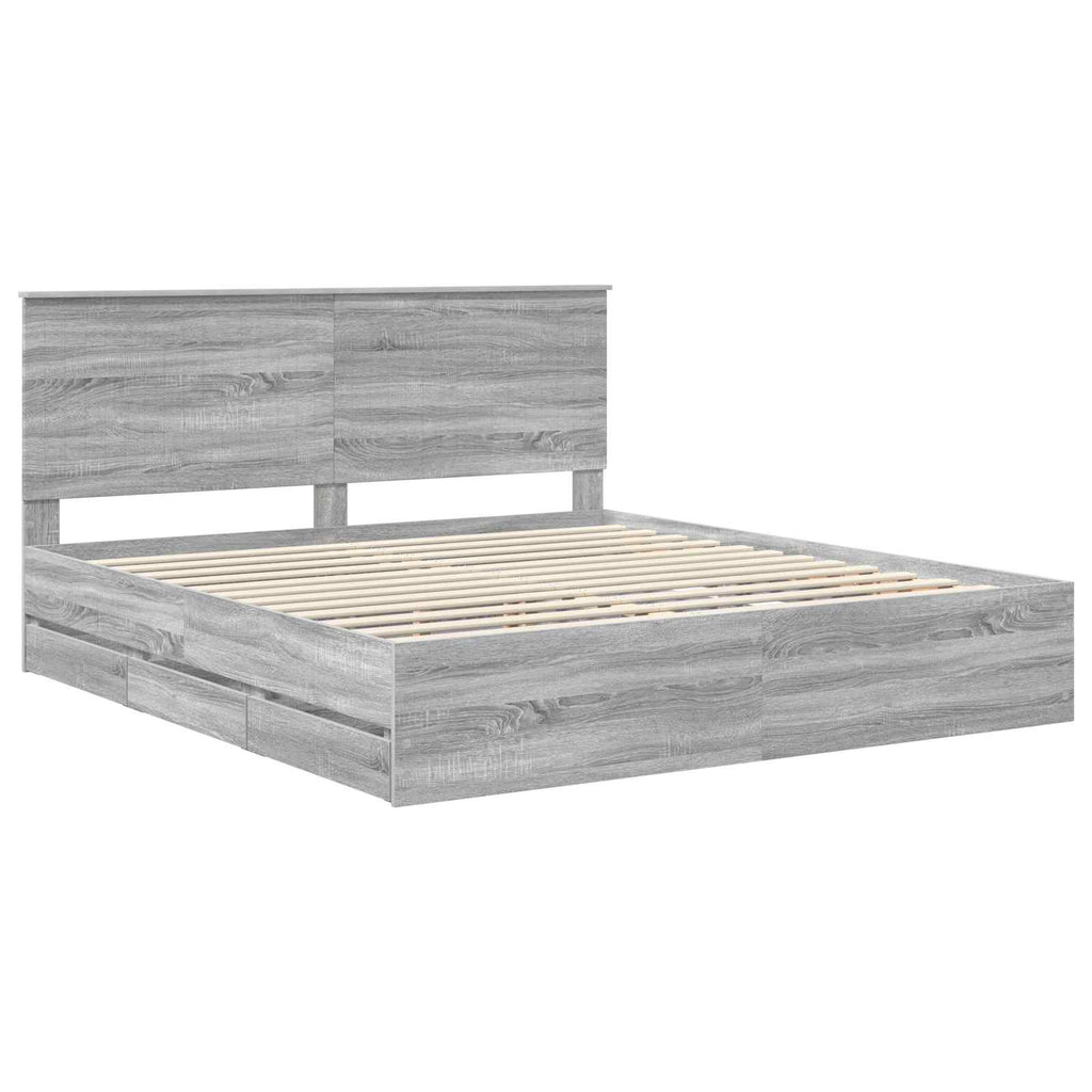 Bed Frame with Drawer Grey Sonoma 180 x 200 cm Engineer Wood