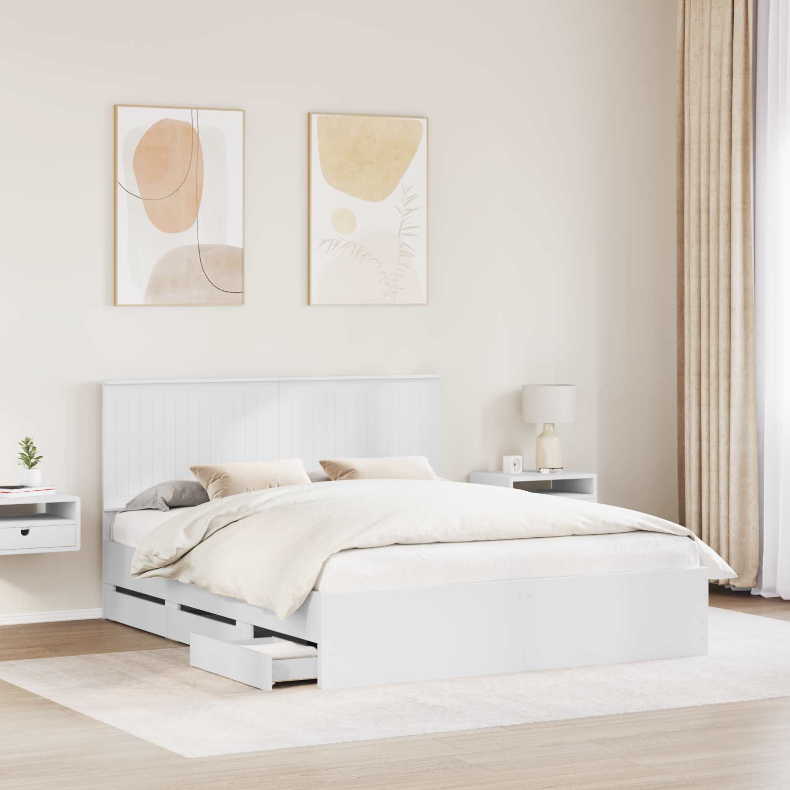 Bed Frame with Drawer White 160 x 200 cm Engineer Wood