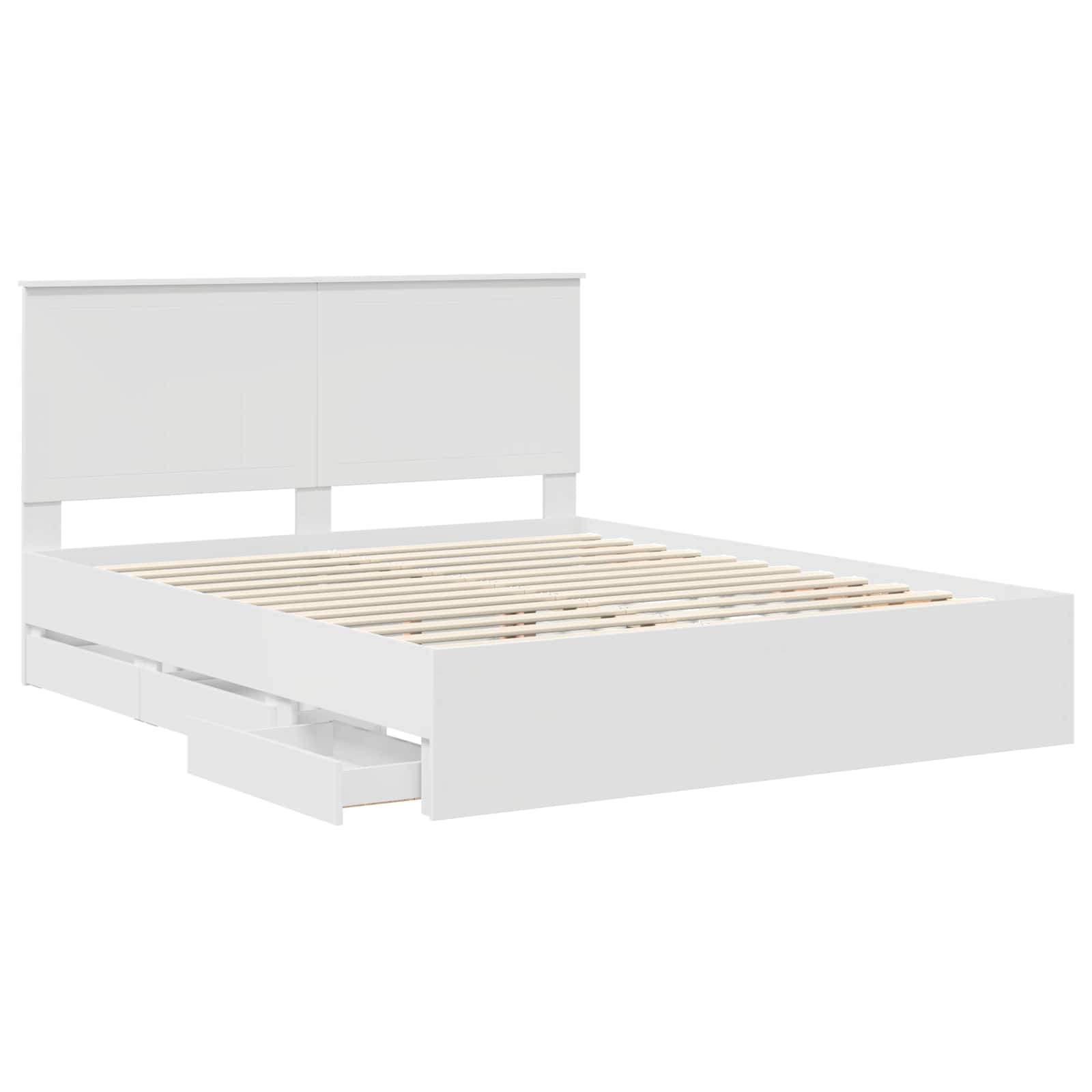 Bed Frame with Drawer White 160 x 200 cm Engineer Wood