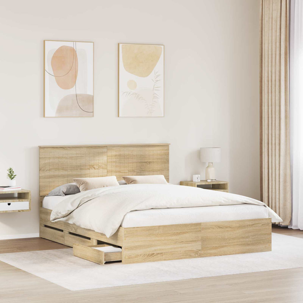 Bed Frame with Drawer Sonoma Oak 160 x 200 cm Engineer Wood