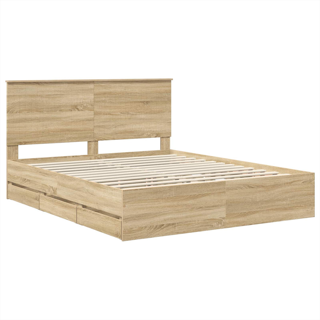 Bed Frame with Drawer Sonoma Oak 160 x 200 cm Engineer Wood