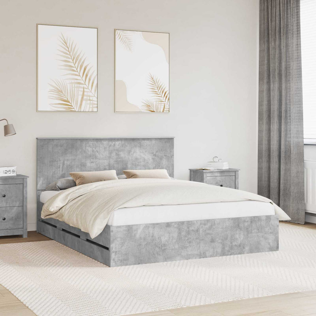 Bed Frame with Drawer Concrete Grey 160 x 200 cm Engineer Wood