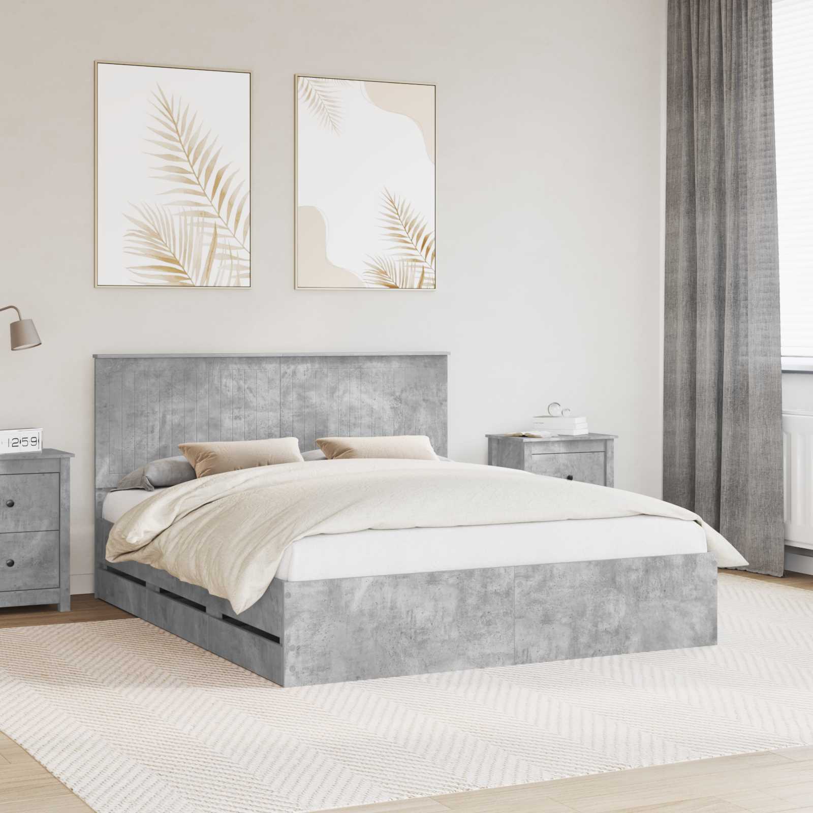 Bed Frame with Drawer Concrete Grey 160 x 200 cm Engineer Wood