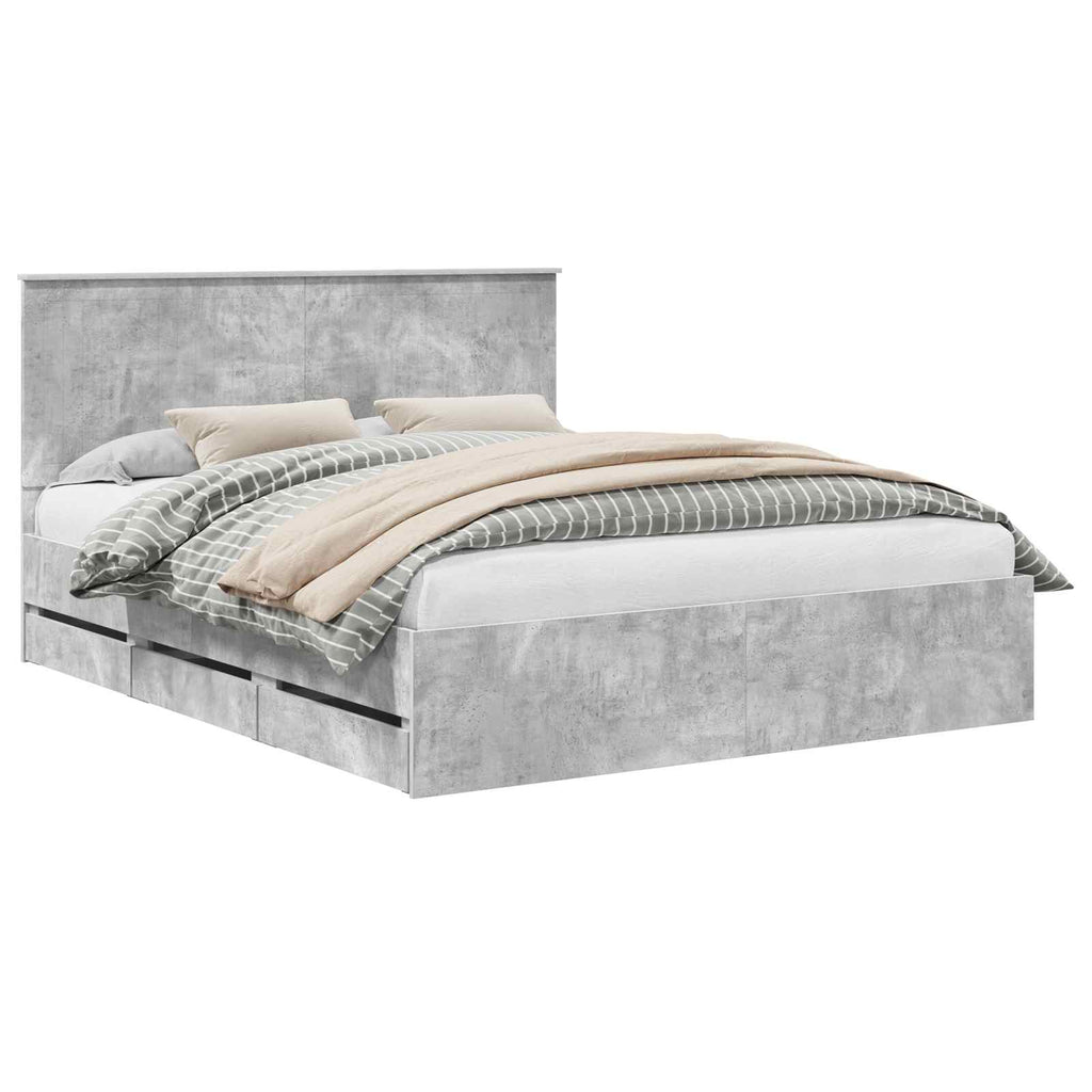 Bed Frame with Drawer Concrete Grey 160 x 200 cm Engineer Wood