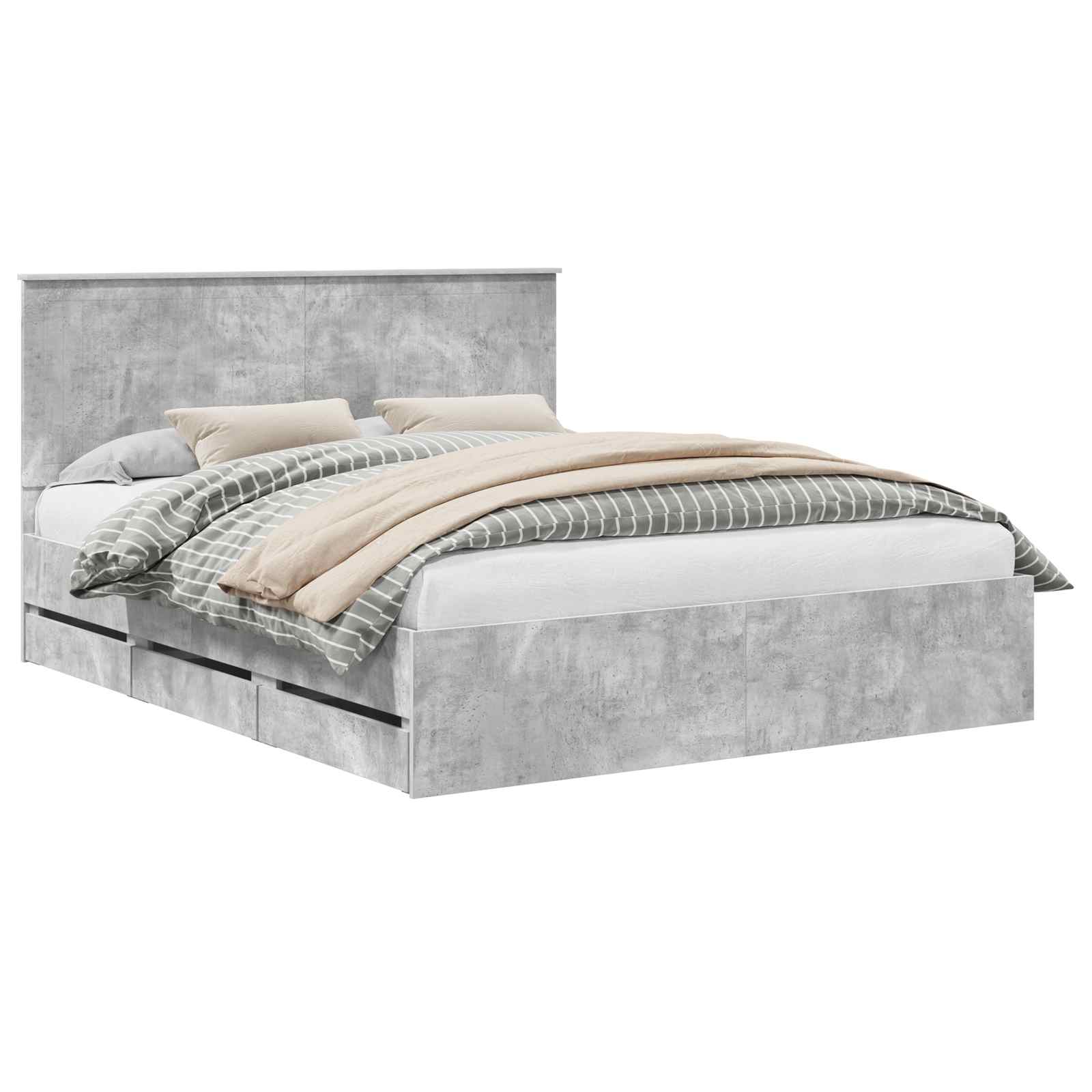 Bed Frame with Drawer Concrete Grey 160 x 200 cm Engineer Wood