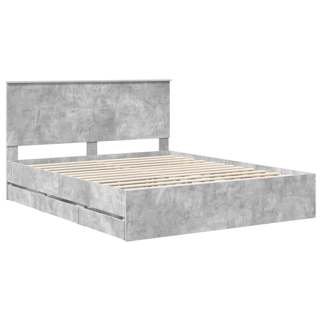 Bed Frame with Drawer Concrete Grey 160 x 200 cm Engineer Wood