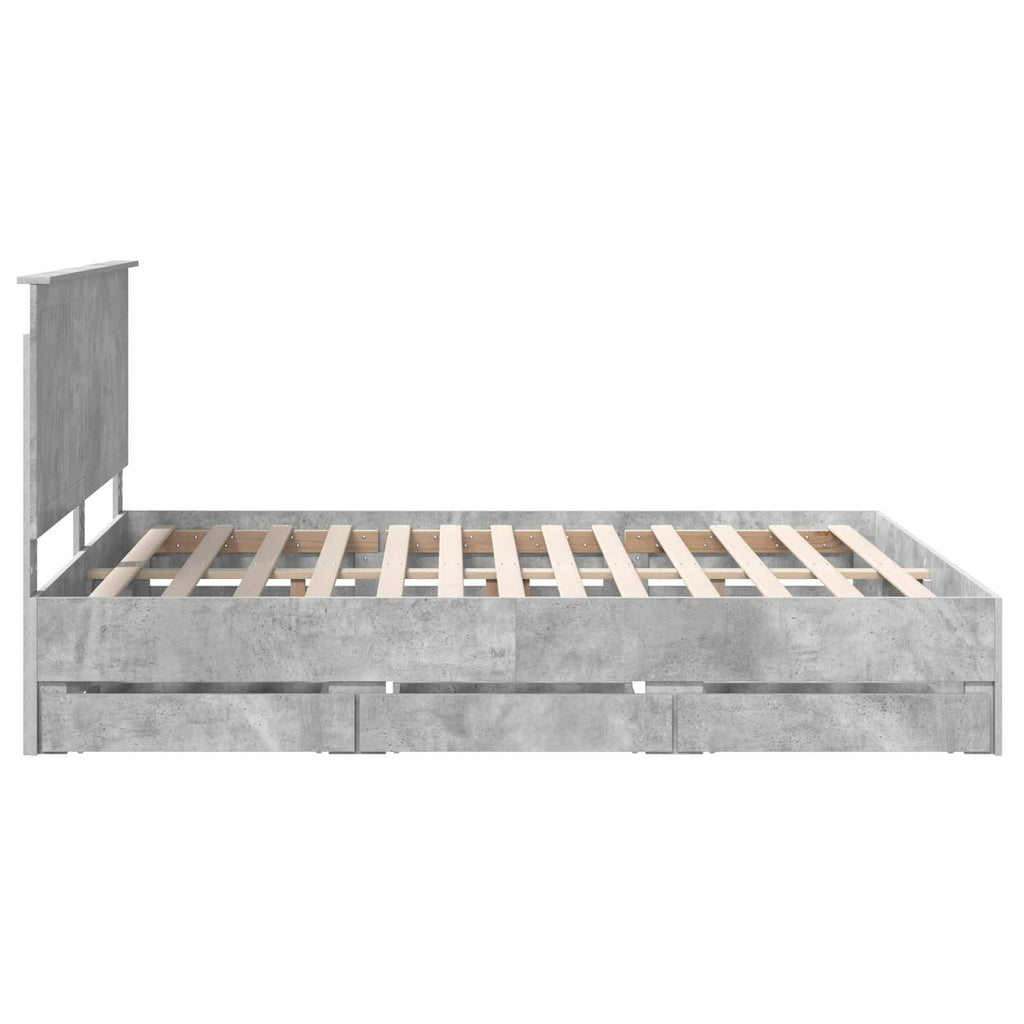 Bed Frame with Drawer Concrete Grey 160 x 200 cm Engineer Wood