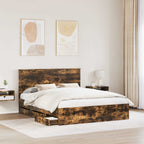 Bed Frame with Drawer Smoked Oak 160 x 200 cm Engineer Wood