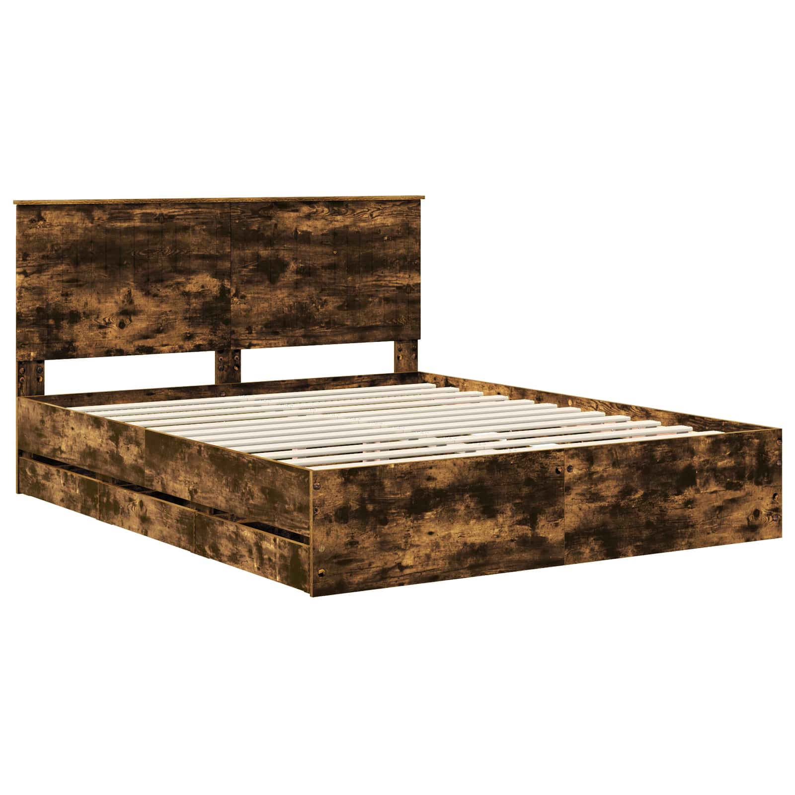 Bed Frame with Drawer Smoked Oak 160 x 200 cm Engineer Wood
