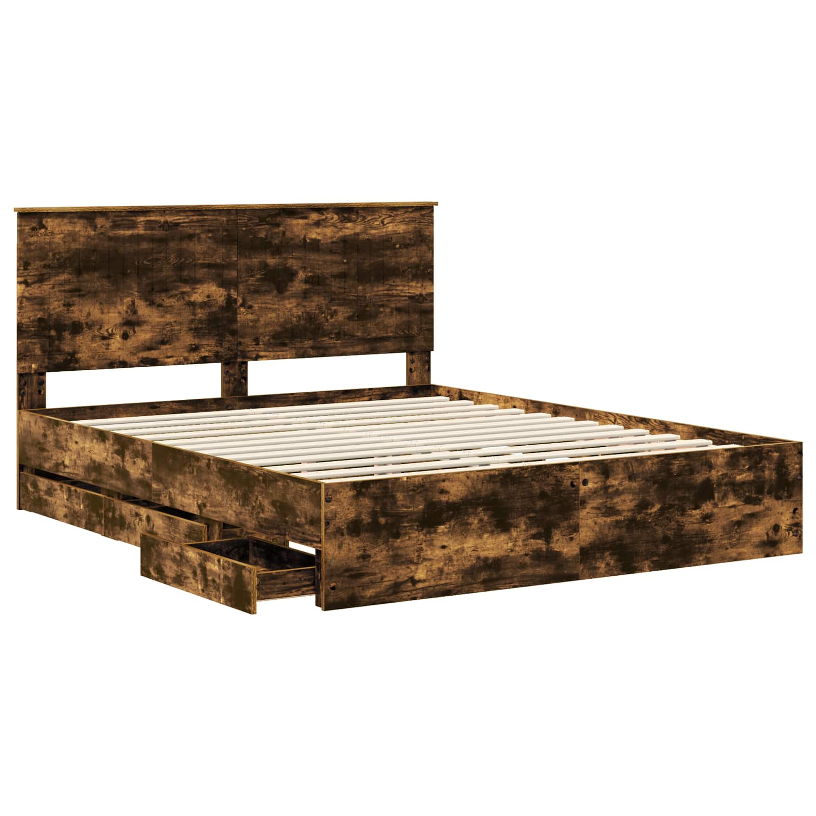 Bed Frame with Drawer Smoked Oak 160 x 200 cm Engineer Wood