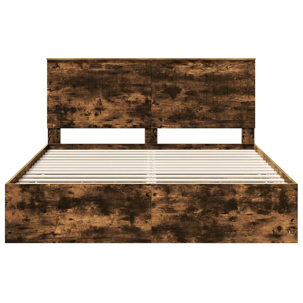Bed Frame with Drawer Smoked Oak 160 x 200 cm Engineer Wood