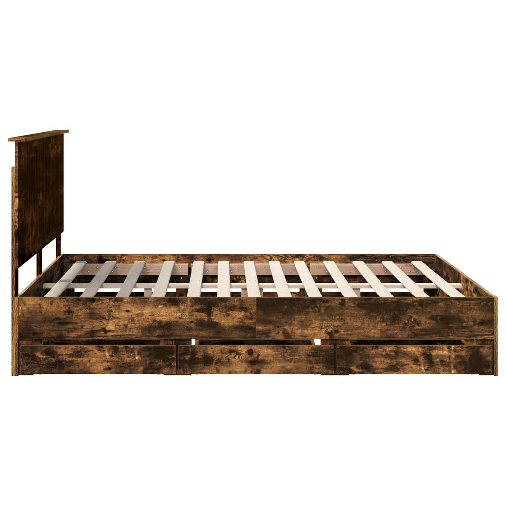 Bed Frame with Drawer Smoked Oak 160 x 200 cm Engineer Wood