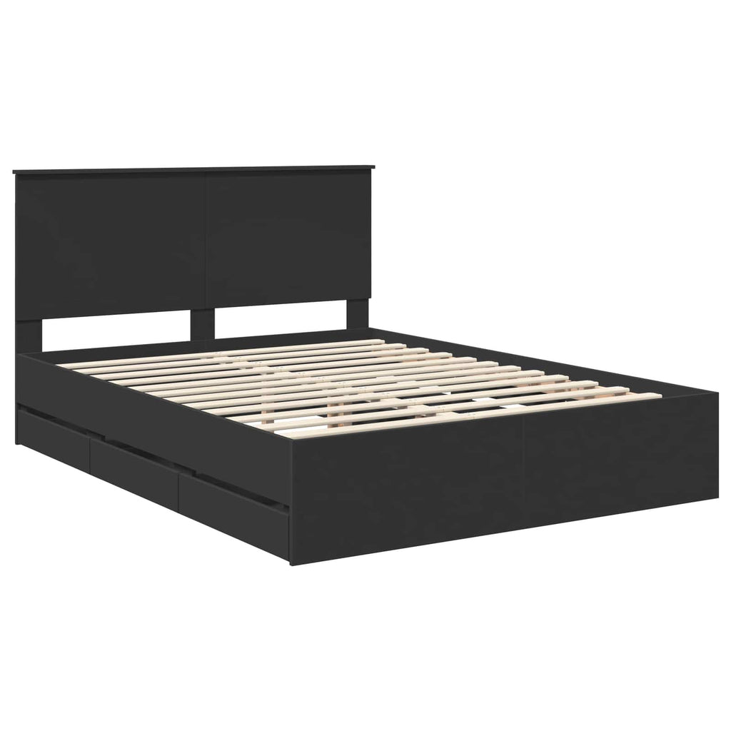 Bed Frame with Drawer Black 150 x 200 cm Engineer Wood