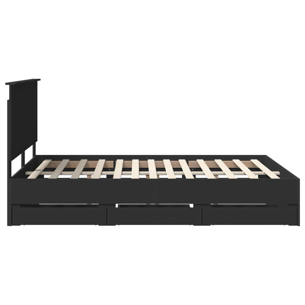 Bed Frame with Drawer Black 150 x 200 cm Engineer Wood