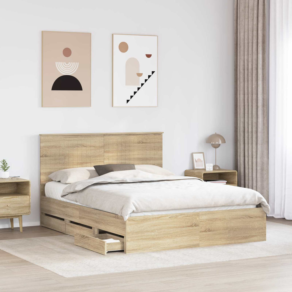 Bed Frame with Drawer Sonoma Oak 150 x 200 cm Engineer Wood