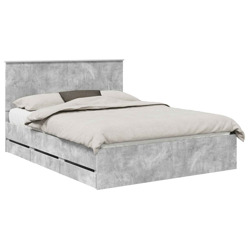 Bed Frame with Drawer Concrete Grey 150 x 200 cm Engineer Wood