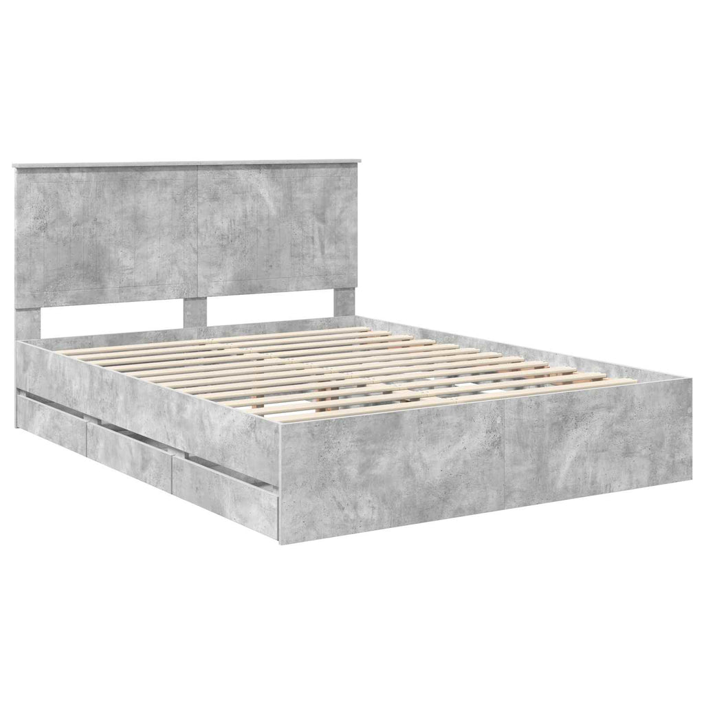 Bed Frame with Drawer Concrete Grey 150 x 200 cm Engineer Wood