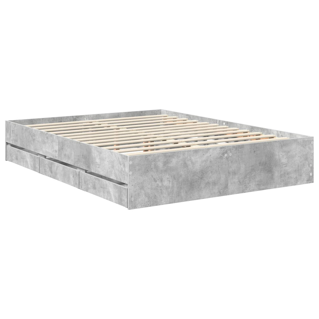 Bed Frame with Drawer Concrete Grey 150 x 200 cm Engineer Wood