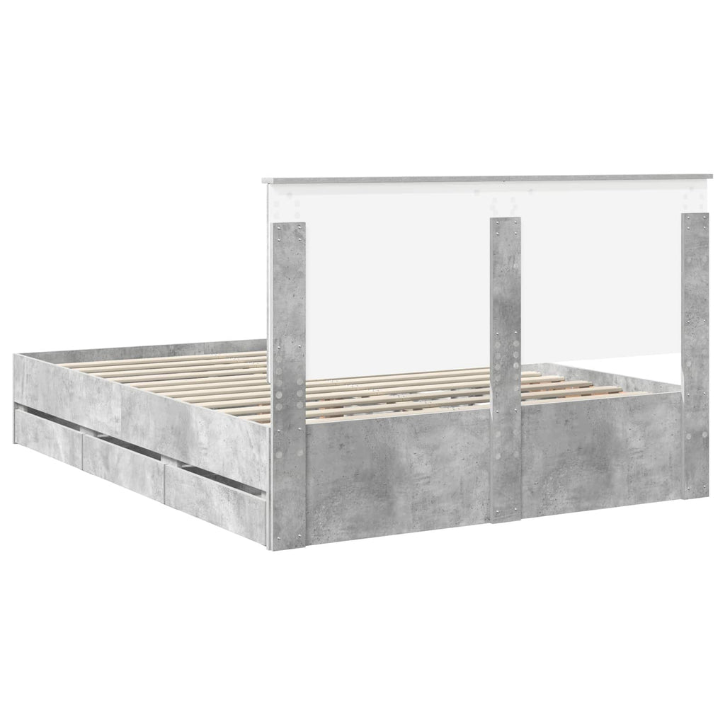 Bed Frame with Drawer Concrete Grey 150 x 200 cm Engineer Wood