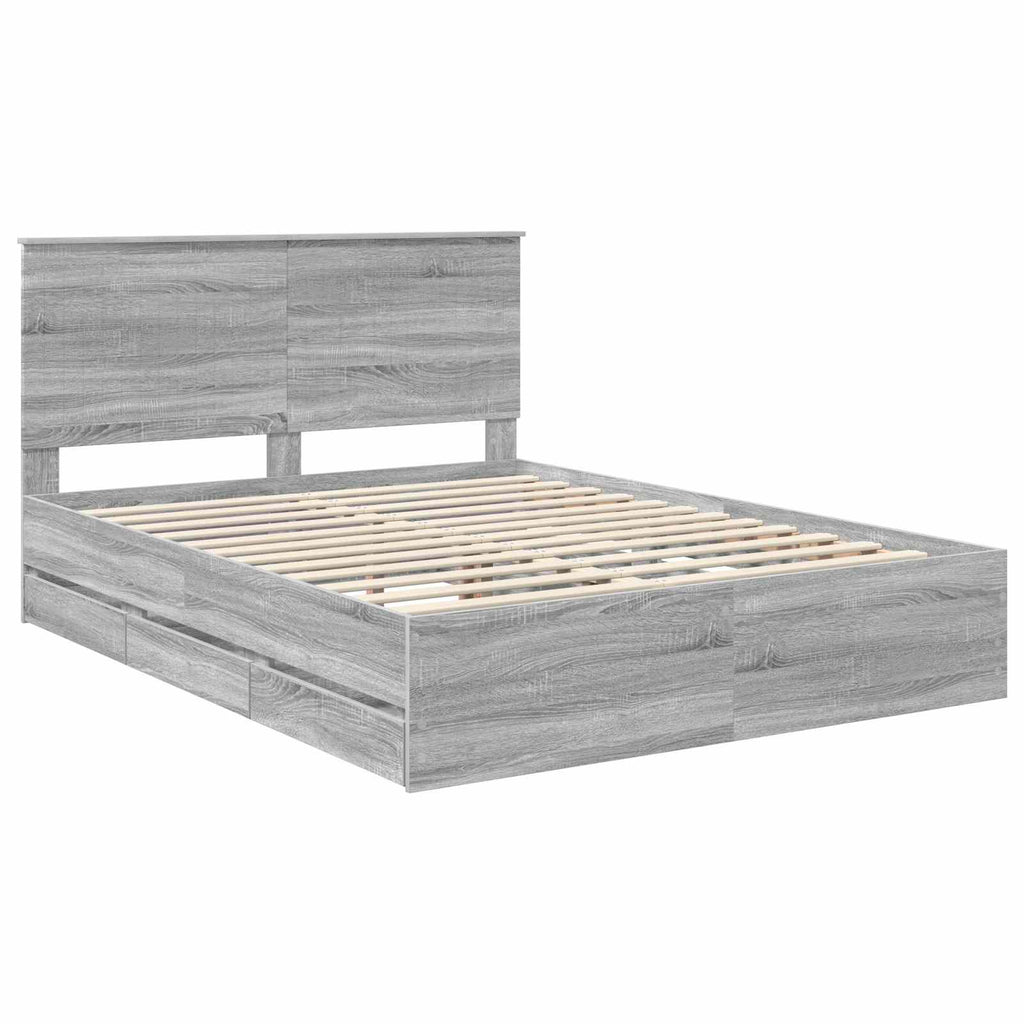Bed Frame with Drawer Grey Sonoma 150 x 200 cm Engineer Wood