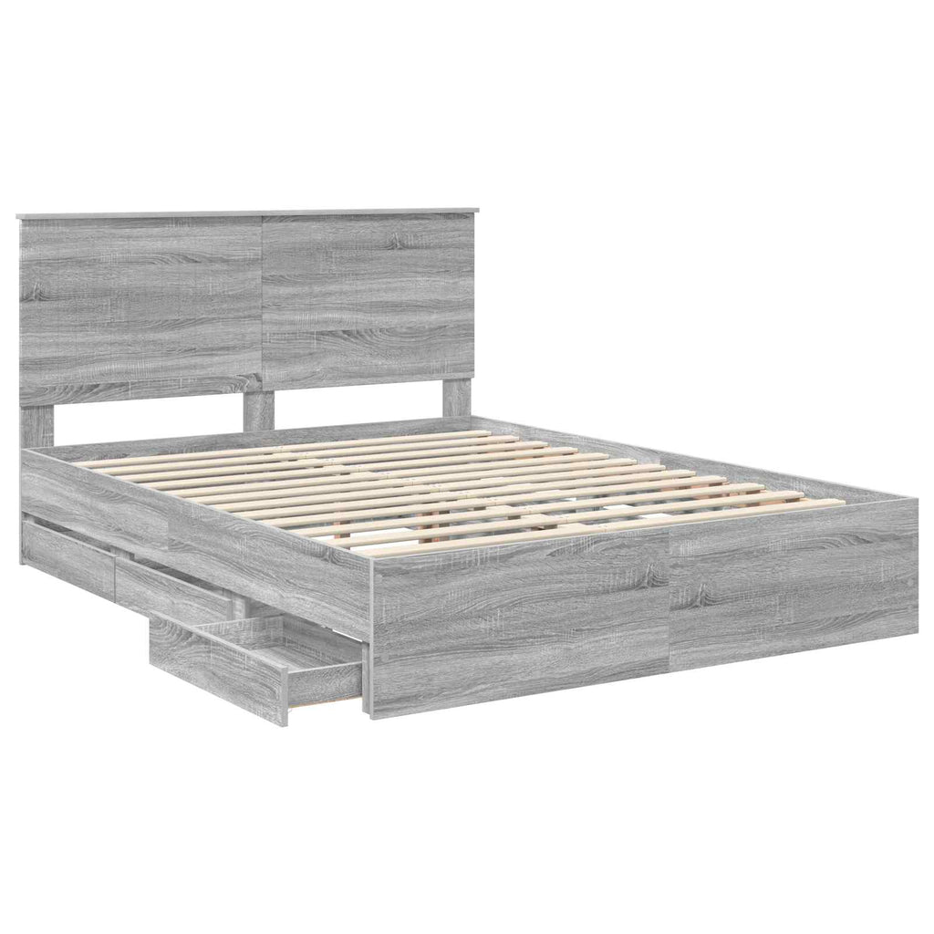 Bed Frame with Drawer Grey Sonoma 150 x 200 cm Engineer Wood