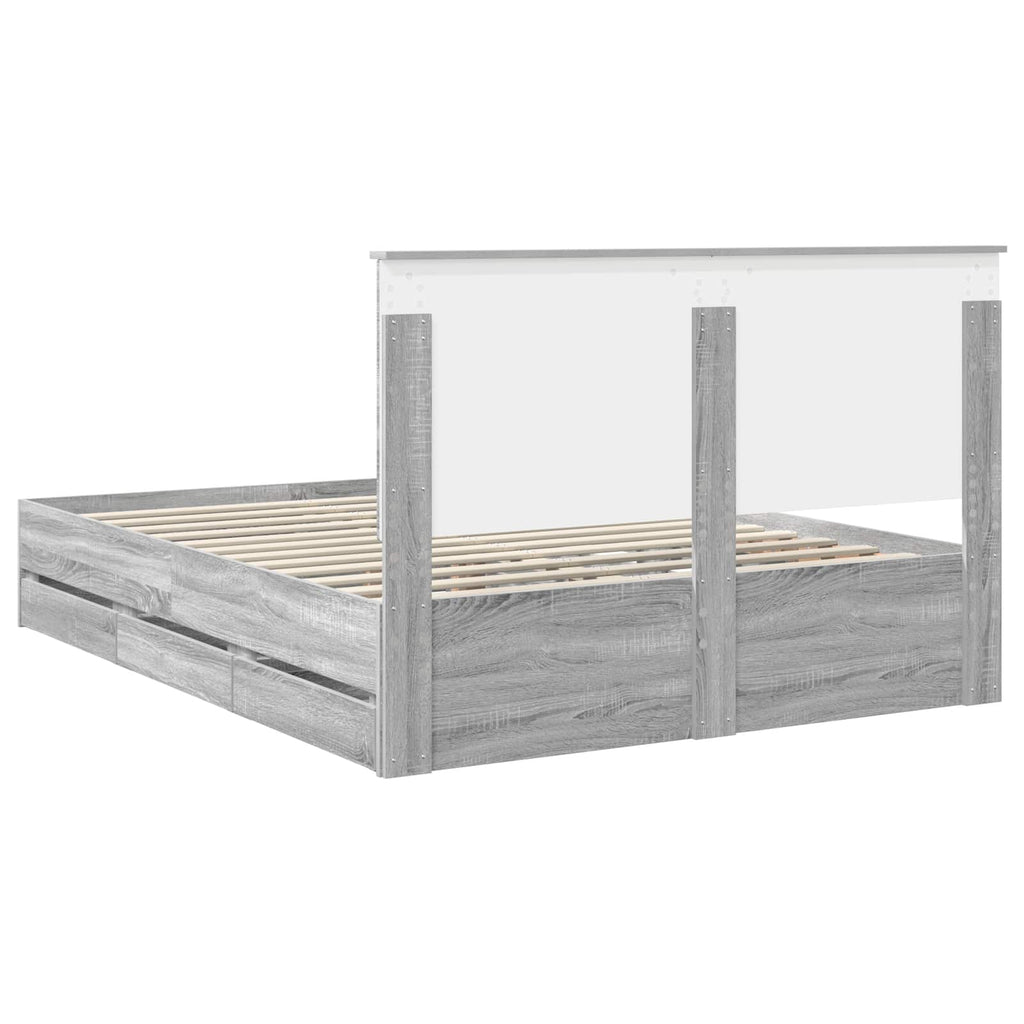 Bed Frame with Drawer Grey Sonoma 150 x 200 cm Engineer Wood