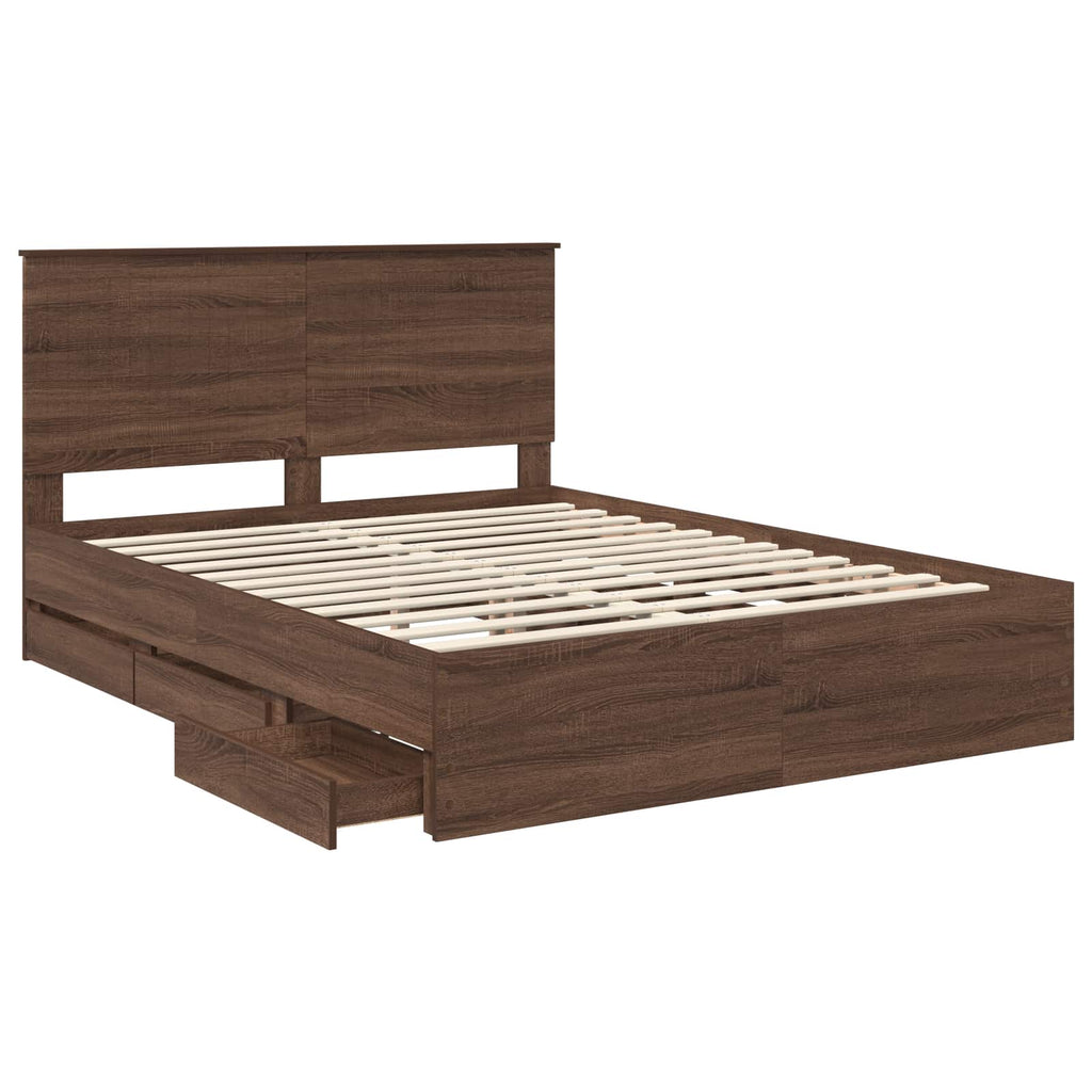Bed Frame with Drawer Brown Oak 150 x 200 cm Engineer Wood